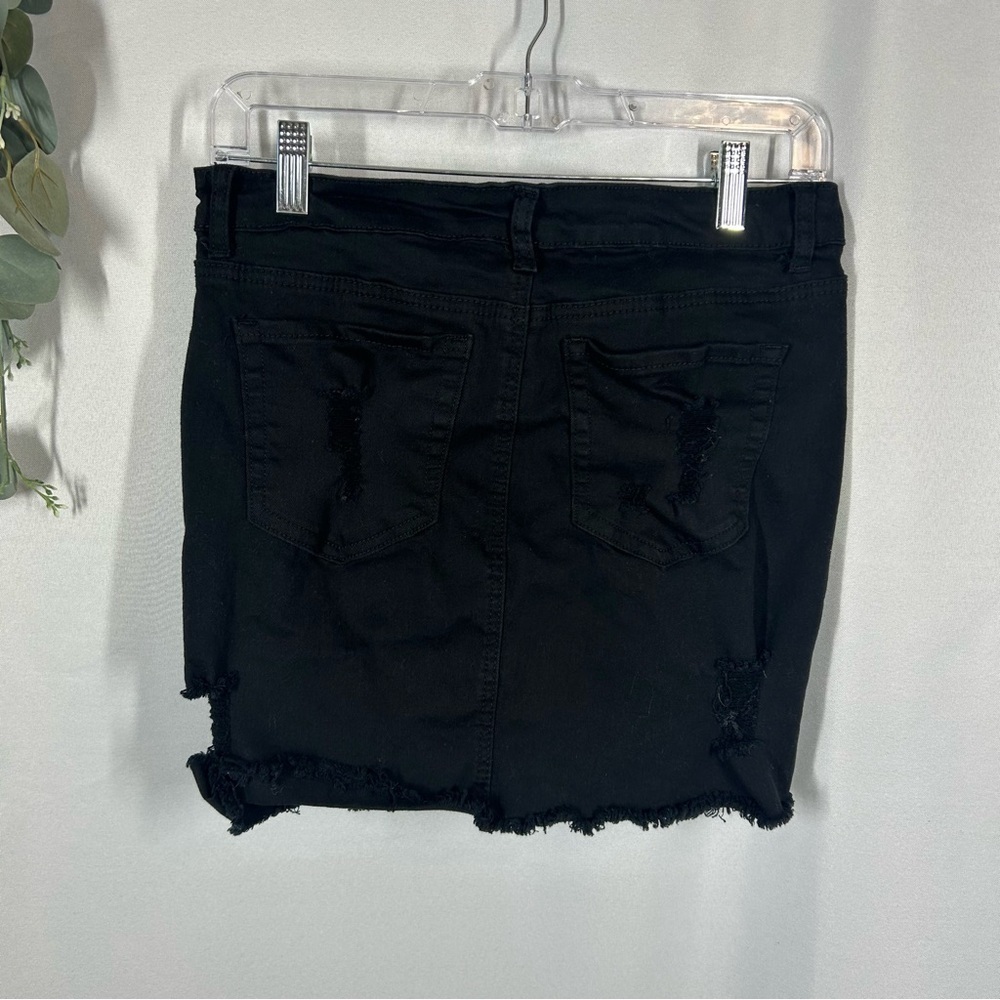 Wax Jean | Distressed Black Denim Jean Mini Skirt Juniors Size Large - Picture 3 of 8